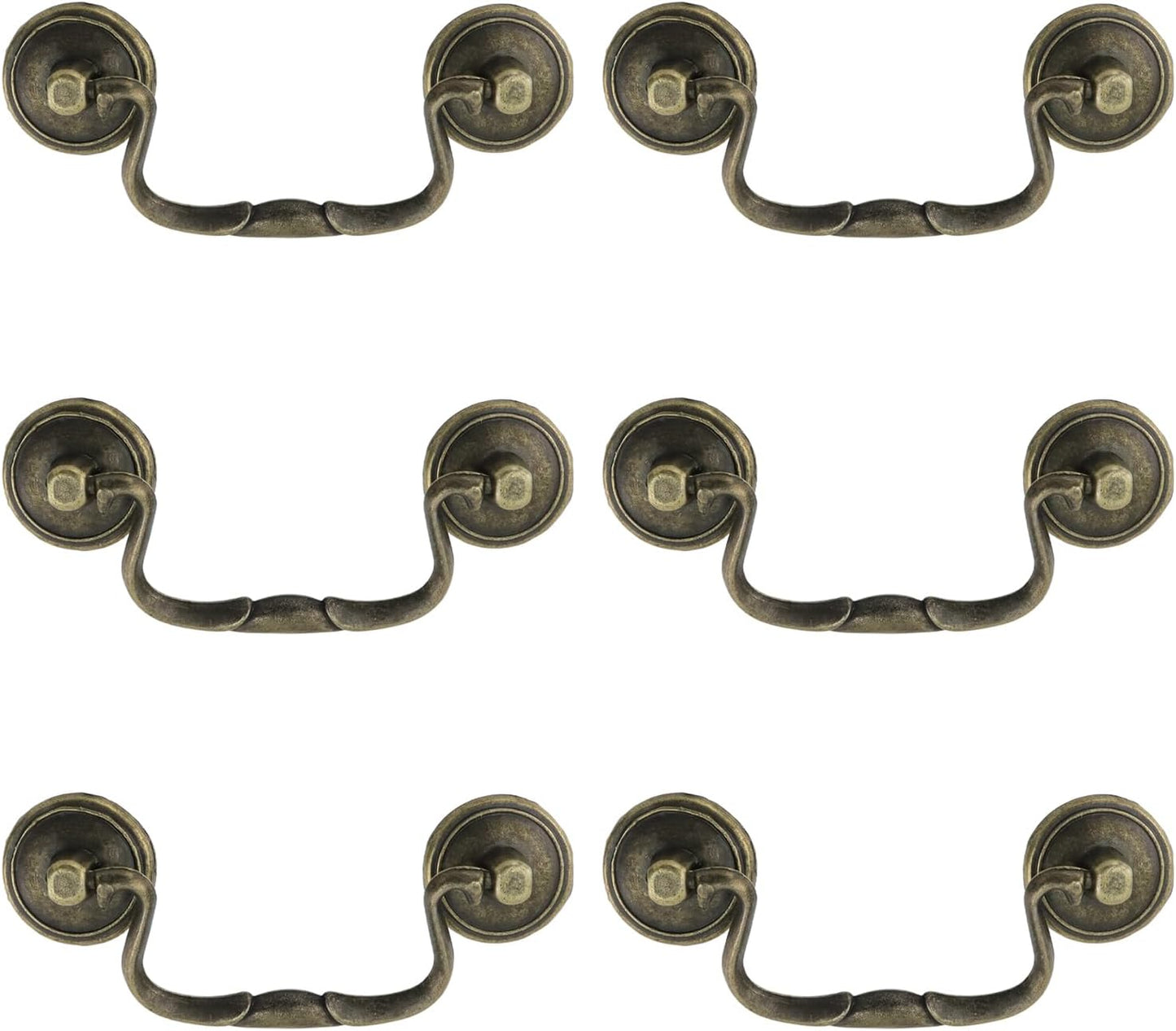 6 Pcs Antique Bail Handle Drop Pulls Vintage Bronze Drop Bail Drawer Pulls Cabinet Pull Handles for Closets, Cabinet, Drawer, Furniture (3.3" Hole Centers, 4.4" Total Length)