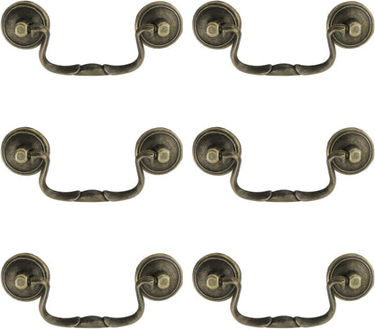 6 Pcs Antique Bail Handle Drop Pulls Vintage Bronze Drop Bail Drawer Pulls Cabinet Pull Handles for Closets, Cabinet, Drawer, Furniture (3.3" Hole Centers, 4.4" Total Length)