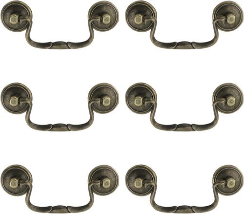 6 Pcs Antique Bail Handle Drop Pulls Vintage Bronze Drop Bail Drawer Pulls Cabinet Pull Handles for Closets, Cabinet, Drawer, Furniture (3.3" Hole Centers, 4.4" Total Length)