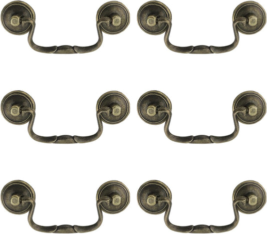 6 Pcs Antique Bail Handle Drop Pulls Vintage Bronze Drop Bail Drawer Pulls Cabinet Pull Handles for Closets, Cabinet, Drawer, Furniture (3.3" Hole Centers, 4.4" Total Length)