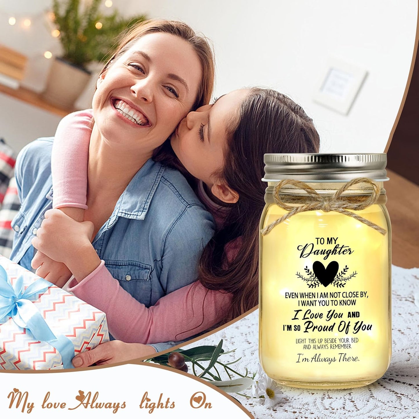 Gift for Daughter, Daughter Birthday Gifts from Mom Dad, Mother Daughters Gift, Daughters Gifts Mother'S Day Graduation Decorative Jar Light Night