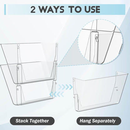 Gawerk Clear Acrylic Single Pocket, Plastic Hanging Wall Mount File Holder for Office Home (Clear, 3 Pack)