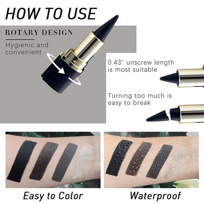 Kaely 2Pcs Gel Eyeliner Pencil, Natural Black Eyeliner Cream, Liquid Eye Liner Pencils for Older Women Waterproof, Smoky Eyeshadow Palette Goth Halloween Makeup Kit, Delineador De Ojos Contra El Agua