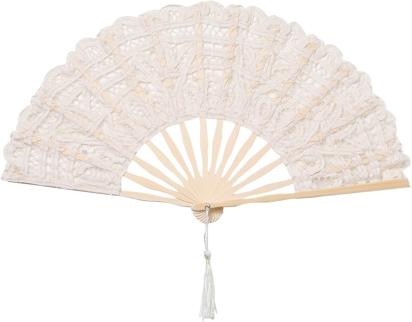 BABEYOND Cotton Lace Folding Handheld Fan Embroidered Bridal Hand Fan with Bamboo Staves for Wedding Decoration Dancing Party