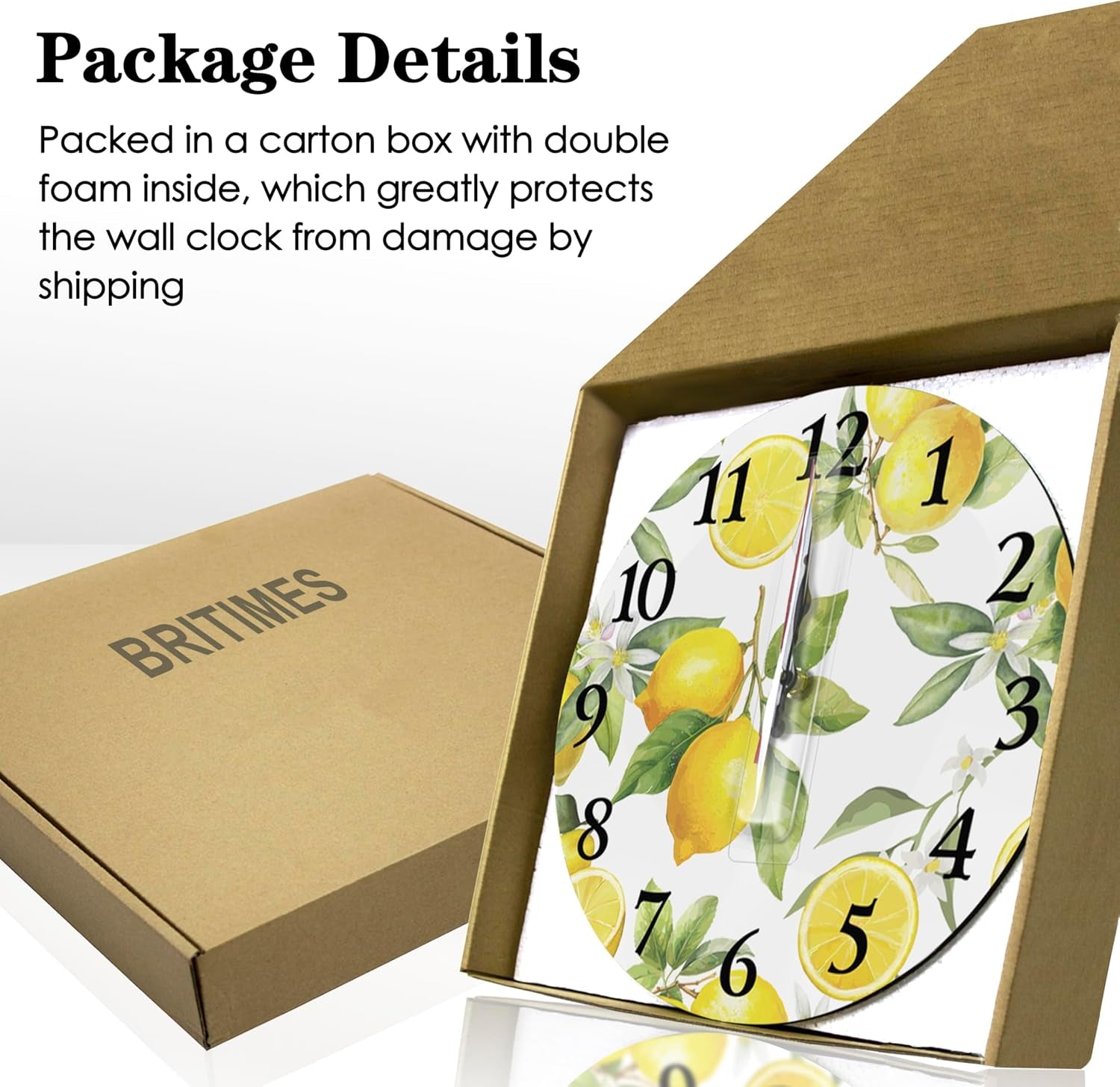 Britimes round Wall Clock Silent Non-Ticking Battery Operated Clock 10 Inch, Summer Lemon Home Decor for Living Room, Kitchen, Bedroom, and Office