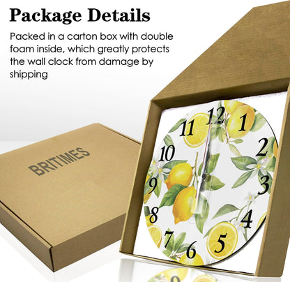 Britimes round Wall Clock Silent Non-Ticking Battery Operated Clock 10 Inch, Summer Lemon Home Decor for Living Room, Kitchen, Bedroom, and Office