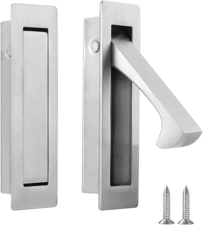 Malimali Pocket Door Pull Handle, Edge Pull, Stainless Steel Pocket Door Hardware Recessed Sliding Door Pulls Finger Flush Pull (Brushed Steel, 2 Pack)