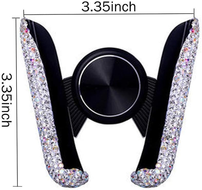 SUNCARACCL Bling Car Phone Holder Mini Dash Air Vent Automatic Phone Mount Universal 360°Adjustable Crystal for Women and Girls (White)