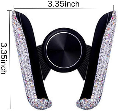 SUNCARACCL Bling Car Phone Holder Mini Dash Air Vent Automatic Phone Mount Universal 360°Adjustable Crystal for Women and Girls (White)