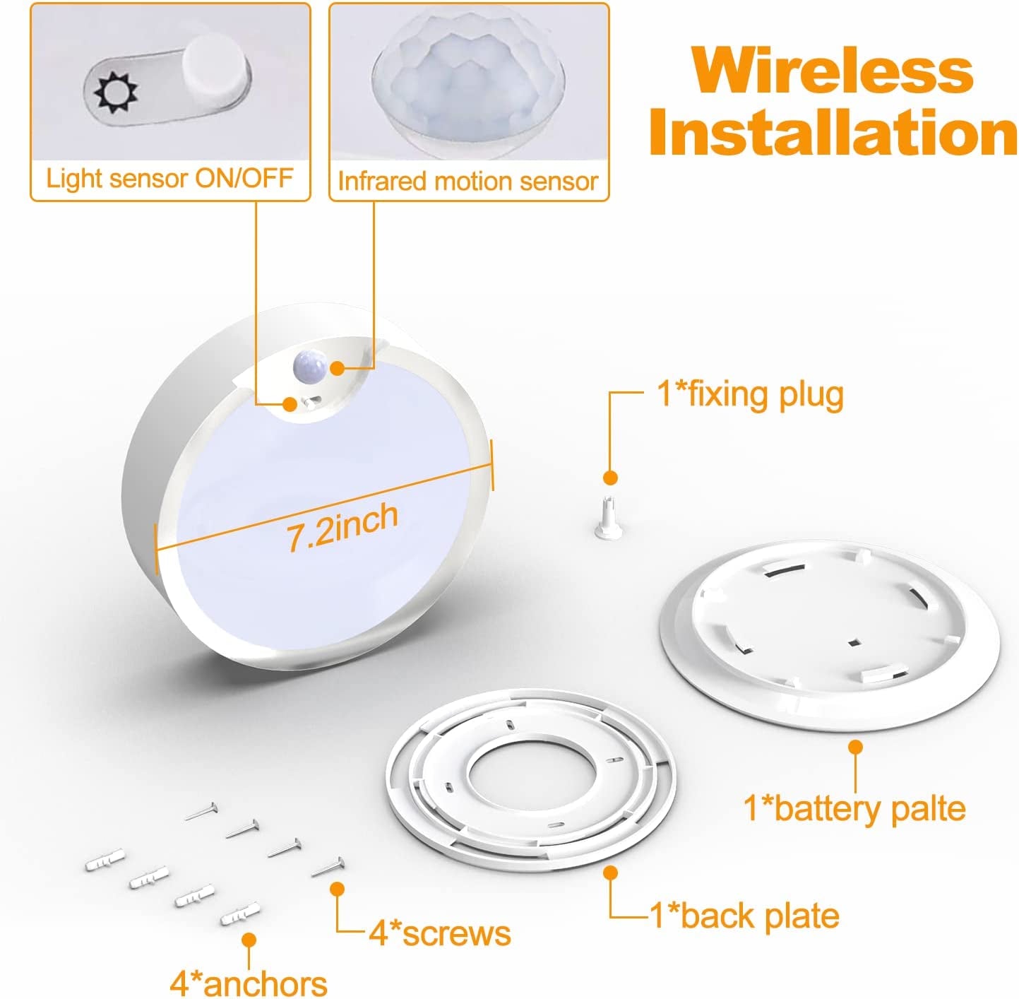 Yurnero Motion Sensor Ceiling Light Battery Operated Battery Powered Ceiling Light with 400LM 6000K 7.8 Inch Motion Activated Light for Closet Stair Hallway Shower Shed Garage Pantry Basement Porch