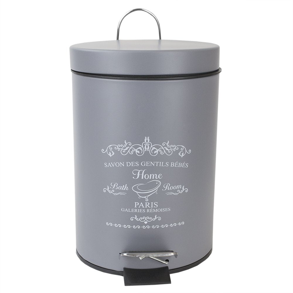 Home Basics Paris Collection Bathroom Accessories, Office, Bedroom, Decorative Waste Basket with Stylish Accent Decor to Complement Any Bathroom, 3 Liter Waste Bin, Grey