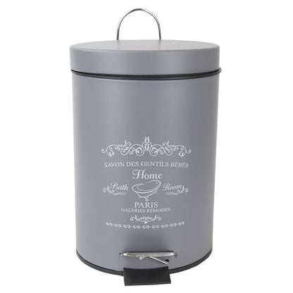 Home Basics Paris Collection Bathroom Accessories, Office, Bedroom, Decorative Waste Basket with Stylish Accent Decor to Complement Any Bathroom, 3 Liter Waste Bin, Grey