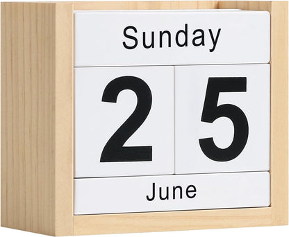 Wooden Block Calendar for Desk, Daily Desktop Perpetual Desk Calendar, Cute Date Display Blocks Desk Accessory for Home Office Decor, Teacher, Classroom, Reusable Yearly, Wood Grain