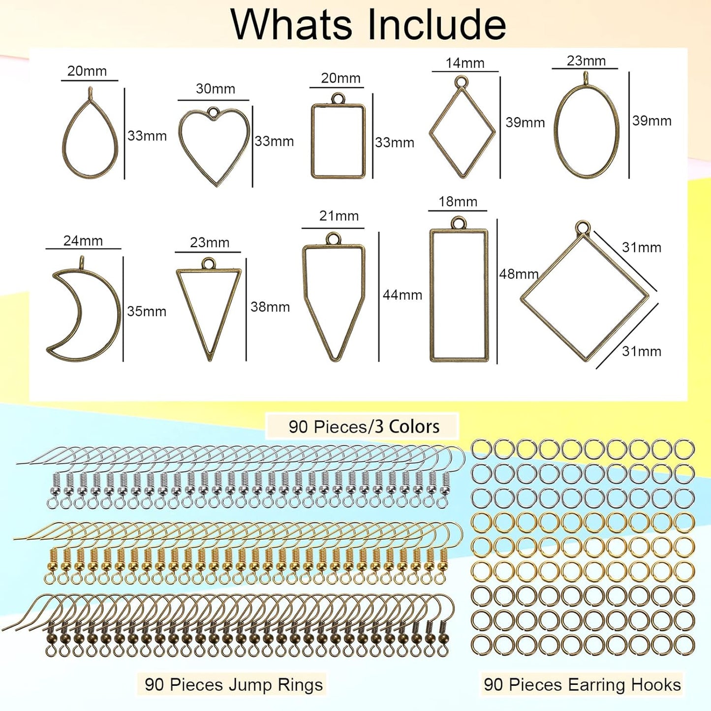 270 Pieces Open Bezel Pendants for Resin, 12 Styles Open Frame Pendant Assorted Geometric Hollow Mold Metal Resin Jewelry Molds for Earrings, Necklace, Pressed Flower, DIY Crafts