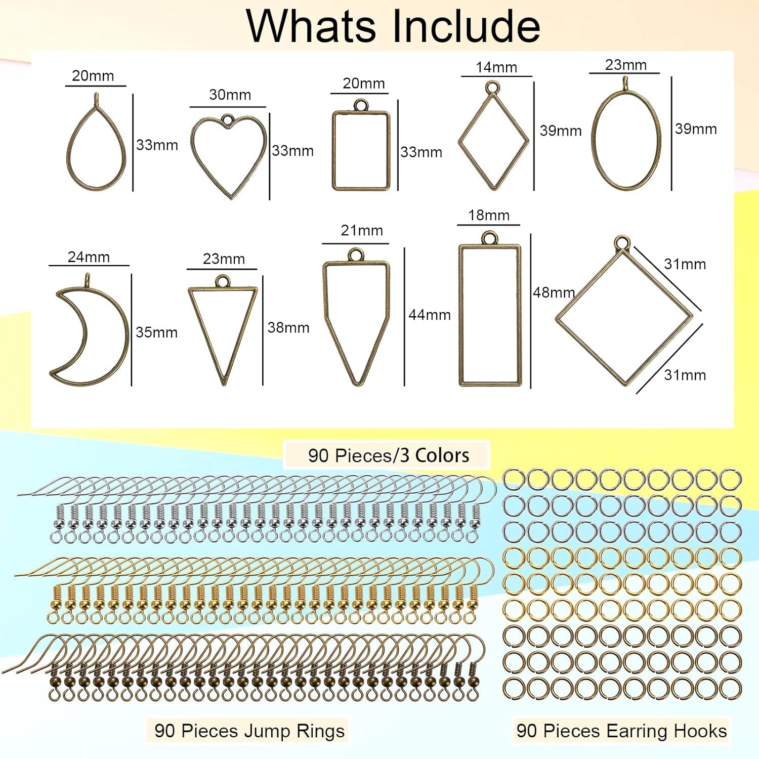 270 Pieces Open Bezel Pendants for Resin, 12 Styles Open Frame Pendant Assorted Geometric Hollow Mold Metal Resin Jewelry Molds for Earrings, Necklace, Pressed Flower, DIY Crafts