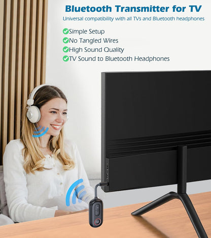 Airplane Bluetooth Adapter for Headphones, Bluetooth Transmitter for TV to Headphones, 3.5Mm Car Adapter for Handsfree Call Music, Audio Receiver for Home Speaker, KAIY Wireless Transmitter Receiver