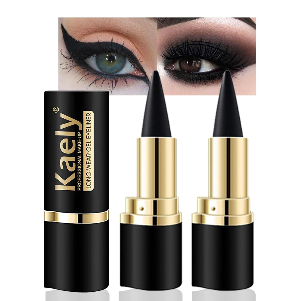 Kaely 2Pcs Gel Eyeliner Pencil, Natural Black Eyeliner Cream, Liquid Eye Liner Pencils for Older Women Waterproof, Smoky Eyeshadow Palette Goth Halloween Makeup Kit, Delineador De Ojos Contra El Agua