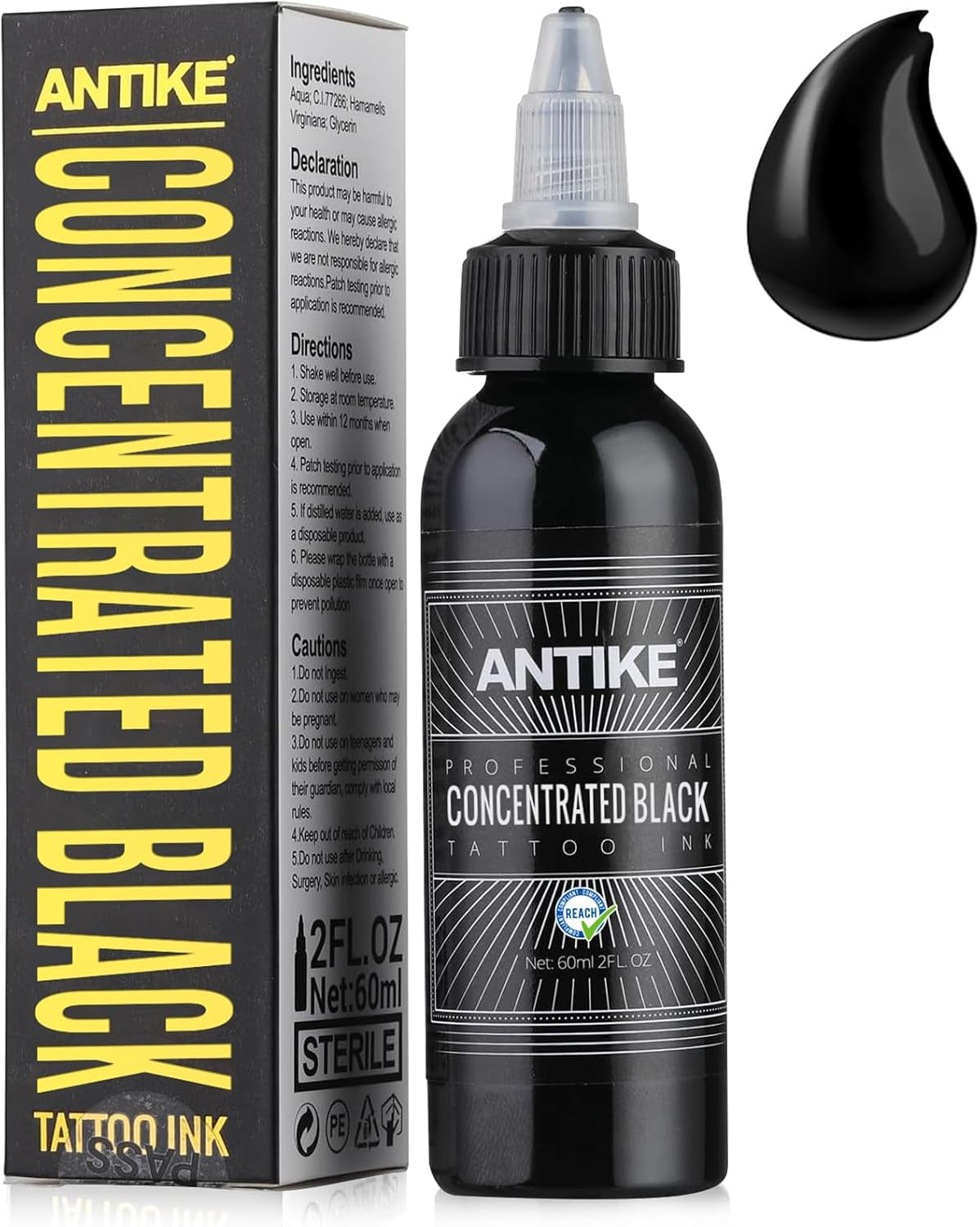ANTIKE Black Tattoo Ink 2Oz Pro Tattoo Ink Concentrated Black 60Ml USA Standard Pigment for Tattoo Artist TI5003-60-030