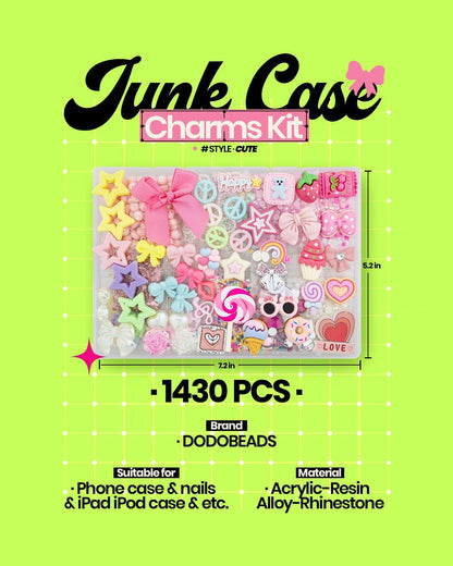 Dodobeads 1430 Pcs Junk Phone Case Decoration Kit, Charms for Customizing Cases, Kawaii Bow, Letter Beads, Nail Accessories, Flatback Pearls, Rhinestones, Cute Aesthetic Decor for Personalization