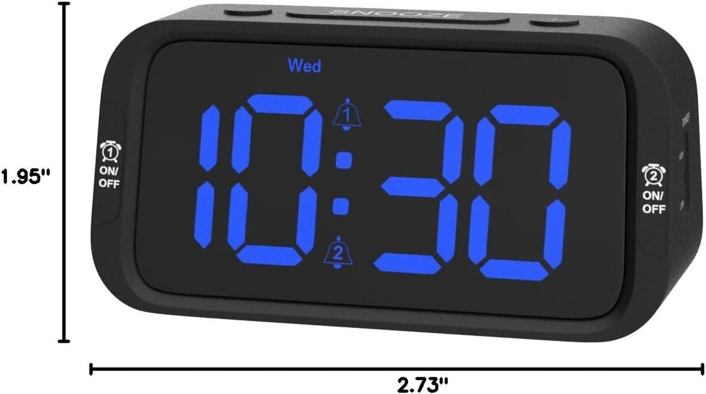 Odokee Digital Dual Alarm Clock for Bedroom, Easy to Set, 0-100% Dimmer, USB Charger, 5 Sounds Adjustable Volume, Weekday/Weekend Mode, Snooze, 12/24Hr, Battery Backup, Compact for Bedside(Blue)