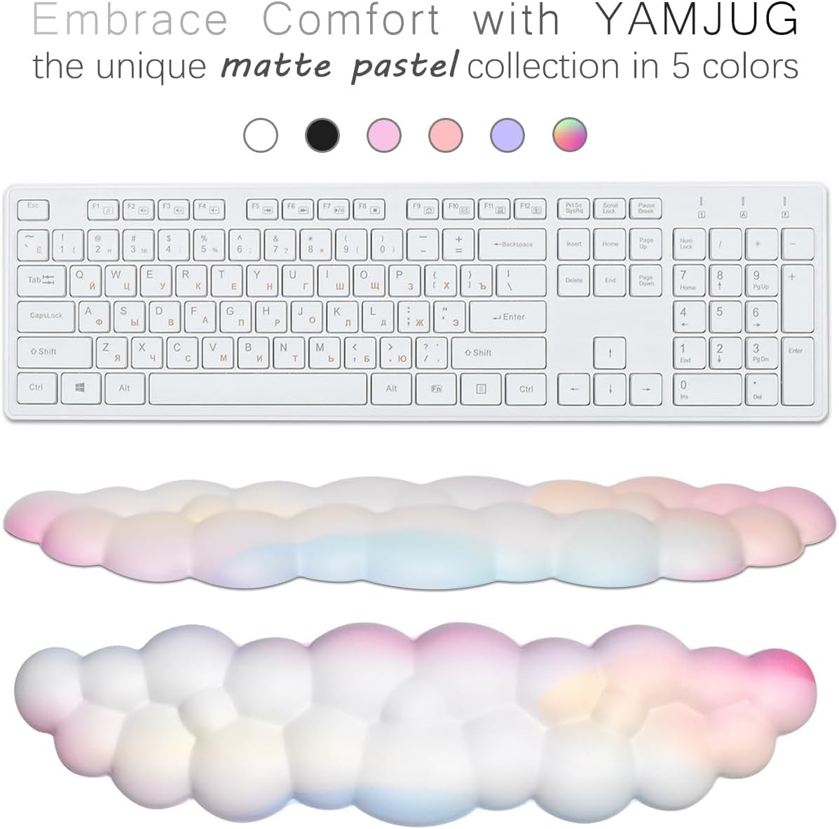 Cloud Wrist Rest Keyboard Palm Rest with Non-Slip Base for Computer Gaming Wrist Rest, YAMJUG Cloud Arm Rest Keyboard Wrist Pad Rainbow
