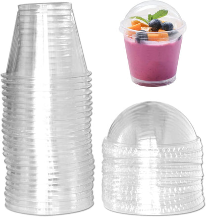 Clear Plastic Cups with Lids,6Oz-25 Sets Mini Parfait Cups with No Holes Dome Lids,Parfait Cups with Lids, Disposable Party Cups for Fruit/Ice Cream/Cupcake/Iced Cold Drinks