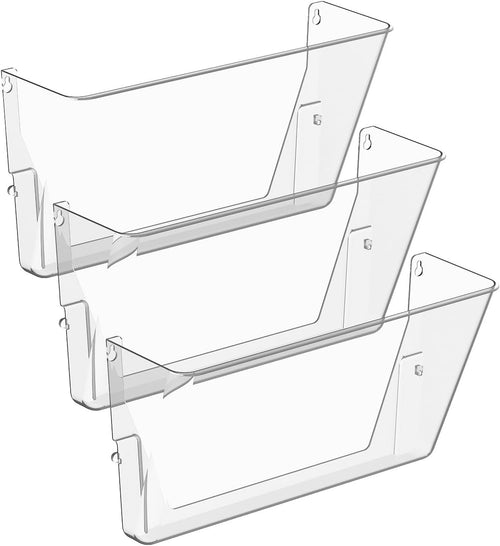 Gawerk Clear Acrylic Single Pocket, Plastic Hanging Wall Mount File Holder for Office Home (Clear, 3 Pack)