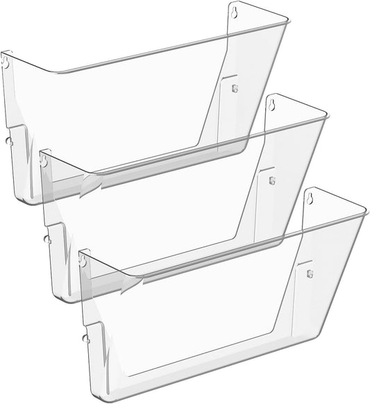 Gawerk Clear Acrylic Single Pocket, Plastic Hanging Wall Mount File Holder for Office Home (Clear, 3 Pack)
