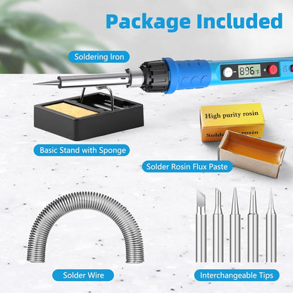 Soldering Iron Kit, 80W 110V LCD Digital Solder Iron Pen with Ceramic Heater, Portable Welding Tools with 5Pcs Tips, Stand, Solders Wire, Sponge, Paste, for Metal,Electric Repairs, DIY