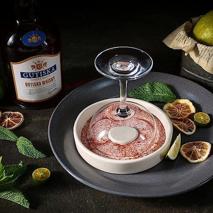 Cosnou Ceramic Margarita Salt Rimmer with Lid Home Bar Accessories for Seasoning - Rimmers for Drinks - Bartender Kit Tools - Bar Decor ，Sugar Salt Rimmer Plate （Hand Make）