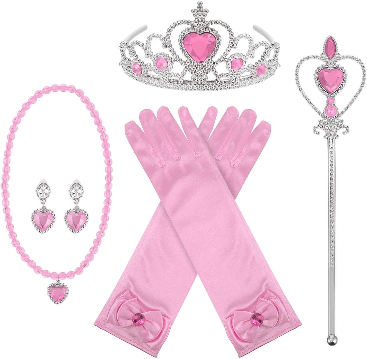 Orgrimmar Princess Dress up Accessories, Princess Crown Wand Gloves Necklaces Earrings for Girls, Presents for Kids Children