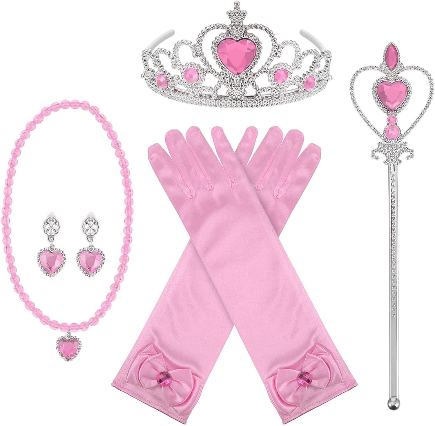 Orgrimmar Princess Dress up Accessories, Princess Crown Wand Gloves Necklaces Earrings for Girls, Presents for Kids Children