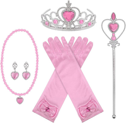 Orgrimmar Princess Dress up Accessories, Princess Crown Wand Gloves Necklaces Earrings for Girls, Presents for Kids Children