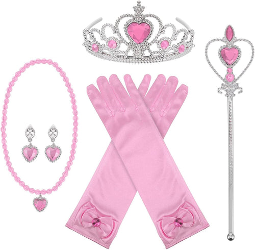 Orgrimmar Princess Dress up Accessories, Princess Crown Wand Gloves Necklaces Earrings for Girls, Presents for Kids Children