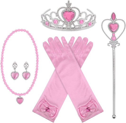 Orgrimmar Princess Dress up Accessories, Princess Crown Wand Gloves Necklaces Earrings for Girls, Presents for Kids Children