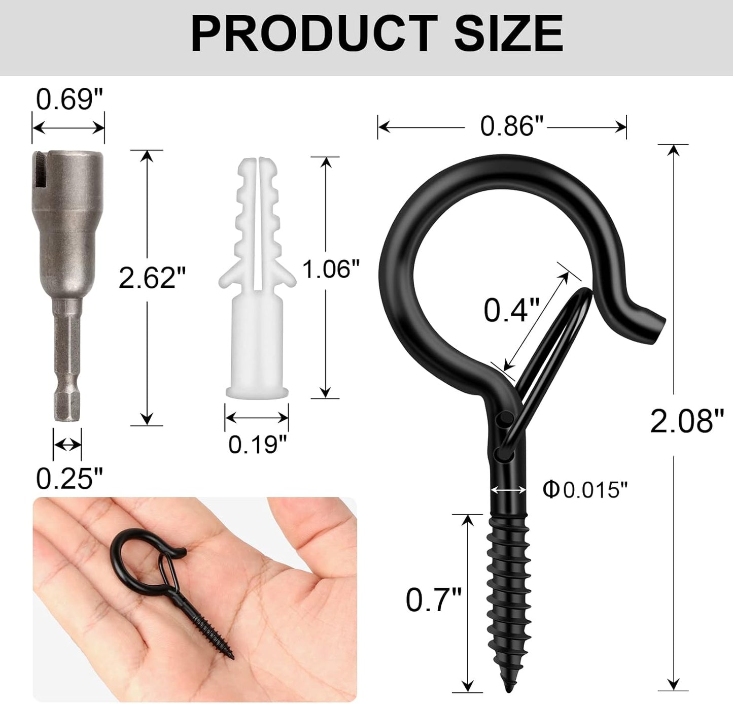 FSAH 36 PCS Q-Hanger Hooks with Safety Buckle, Windproof Screw Hooks for Outdoor String Lights Hanging Christmas Lights, Plants, with 1 Wing Nut Driver