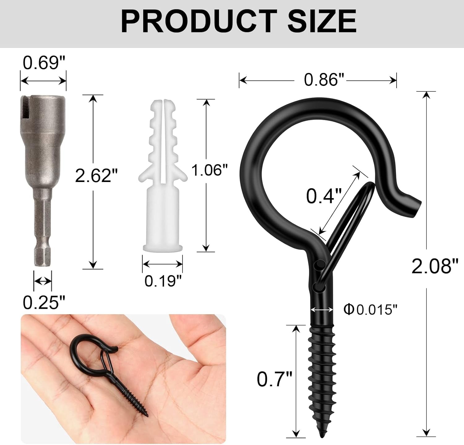 FSAH 36 PCS Q-Hanger Hooks with Safety Buckle, Windproof Screw Hooks for Outdoor String Lights Hanging Christmas Lights, Plants, with 1 Wing Nut Driver