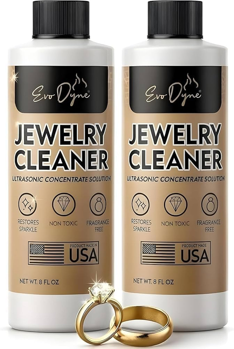 Ultrasonic Jewelry Cleaner Solution (2-Pack) Concentrated Jewelry Cleaner for Diamonds, Gold, Silver & More | Compatible with Ultrasonic Machine (S) - Made in USA - 8Oz per Bottle