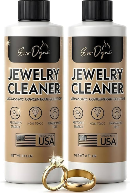 Ultrasonic Jewelry Cleaner Solution (2-Pack) Concentrated Jewelry Cleaner for Diamonds, Gold, Silver & More | Compatible with Ultrasonic Machine (S) - Made in USA - 8Oz per Bottle