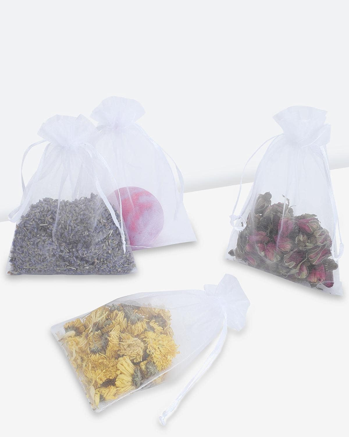 Kslong 100PCS Small Mesh Bags Drawstring 3X4, Sheer Organza Bags Drawstring for Jewelry, Mesh Party Wedding Favor Bags for Small Business,Candy,Bracelet Packaging,Empty Sachet Bags (White)