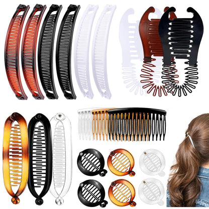 21-Piece Classic Banana Clips - Plastic Twist Hair Side Combs Accessories with 11/16/23/24 Teeth for Ponytails - Women & Girls