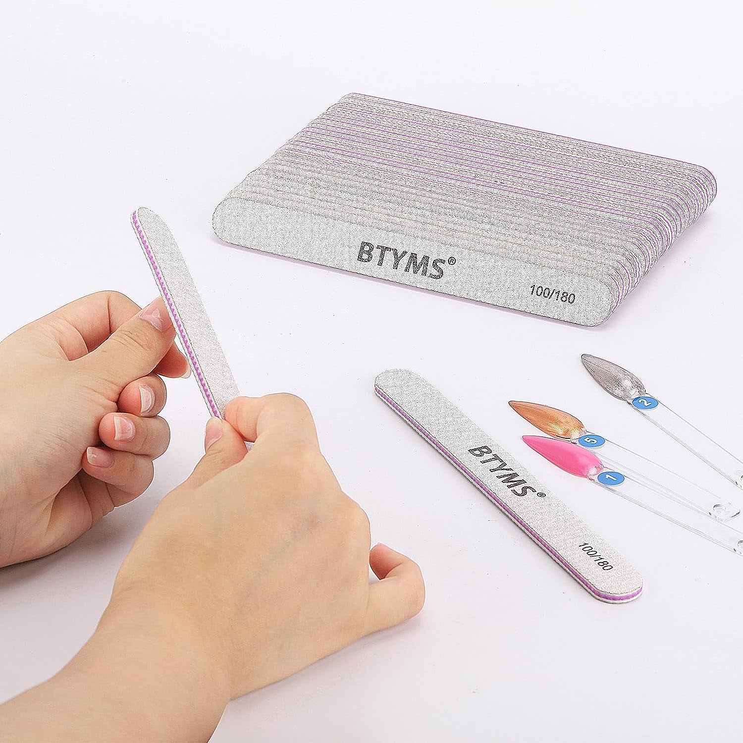 BTYMS 25Pcs Nail Files 100/180 Grit Double Sided Emery Board Nail Buffering Files for Acrylic and Natural Nails