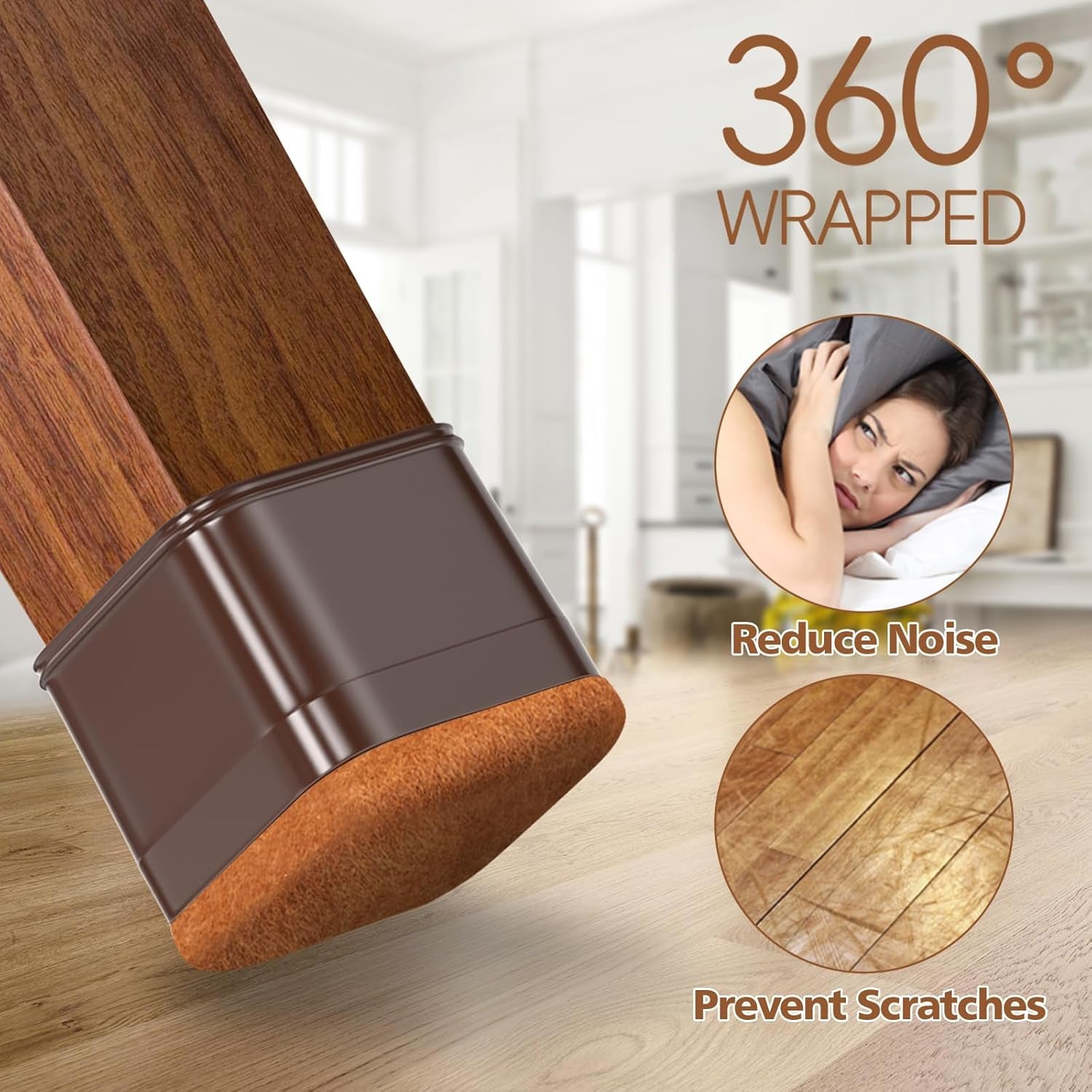 16Pcs Square Chair Leg Floor Protectors with Thickened Felt Pads Silicone Chair Leg Covers Caps to Protect Hardwood Tile Floors Furniture Feet Reduce Noise (Brown S Fit 0.87"-1.10")