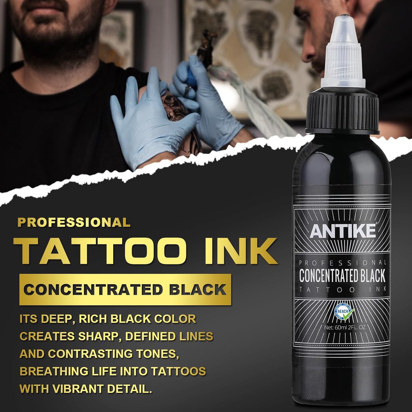 ANTIKE Black Tattoo Ink 2Oz Pro Tattoo Ink Concentrated Black 60Ml USA Standard Pigment for Tattoo Artist TI5003-60-030