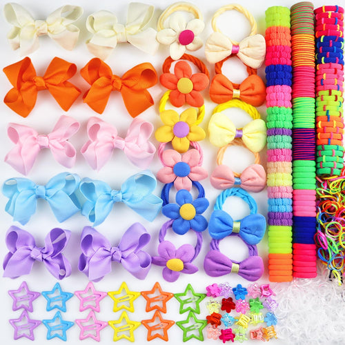 875Pcs Hair Accessories Girls Baby Hair Ties Seamless Cotton Elastics Hair Bands for Toddler Rubber Tie Bow Hair Clips Flower Claws Assorted Ponytail Holders Soft for Thin Hair Braids Kids Little One