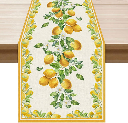 XCHI Yellow Lemon Flowers Leaves Summer Table Runner Decoration for Home Kitchen Holiday Party Farmhouse 13X90 Inch