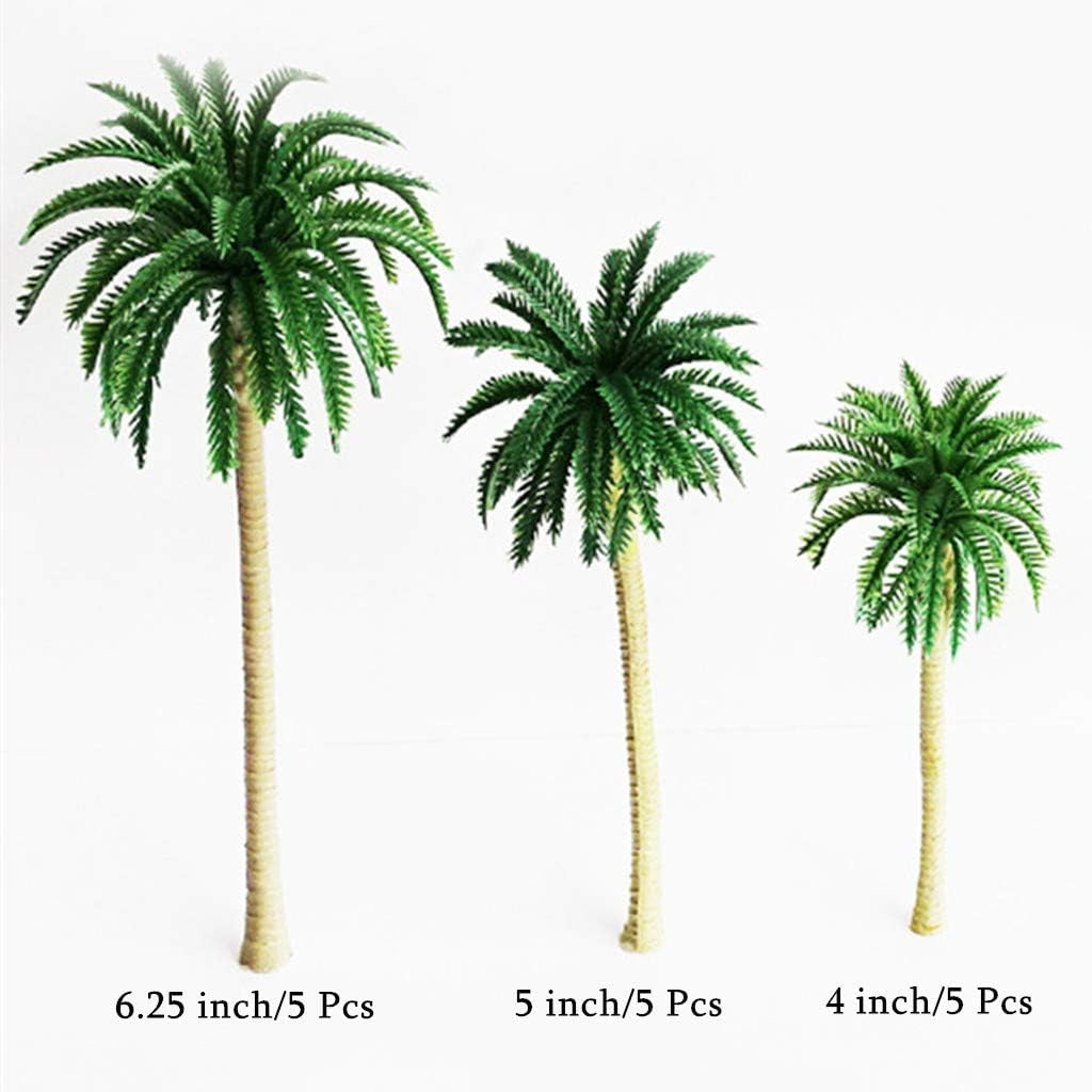 15-Pack Miniature Palm Trees | 4-6.3” Tropical Coconut Model Trees with Flexible Stems | Diorama Decor, Train Layout Scenery, Cake Toppers & Architectural Sandbox Supplies