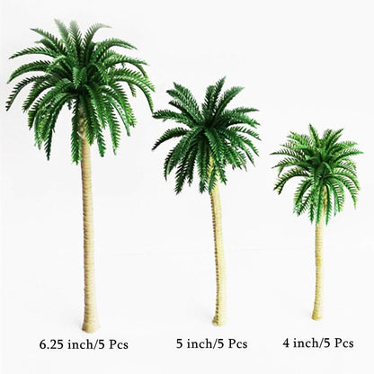 15-Pack Miniature Palm Trees | 4-6.3” Tropical Coconut Model Trees with Flexible Stems | Diorama Decor, Train Layout Scenery, Cake Toppers & Architectural Sandbox Supplies