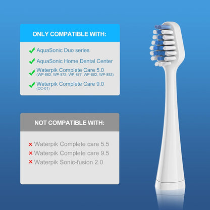 Replacement Toothbrush Heads for Waterpik Complete Care 5.0/9.0 Tooth Brush, and for Aquasonic Duo Series and Home Dental Center Electric Toothbrush, 5 Count, White