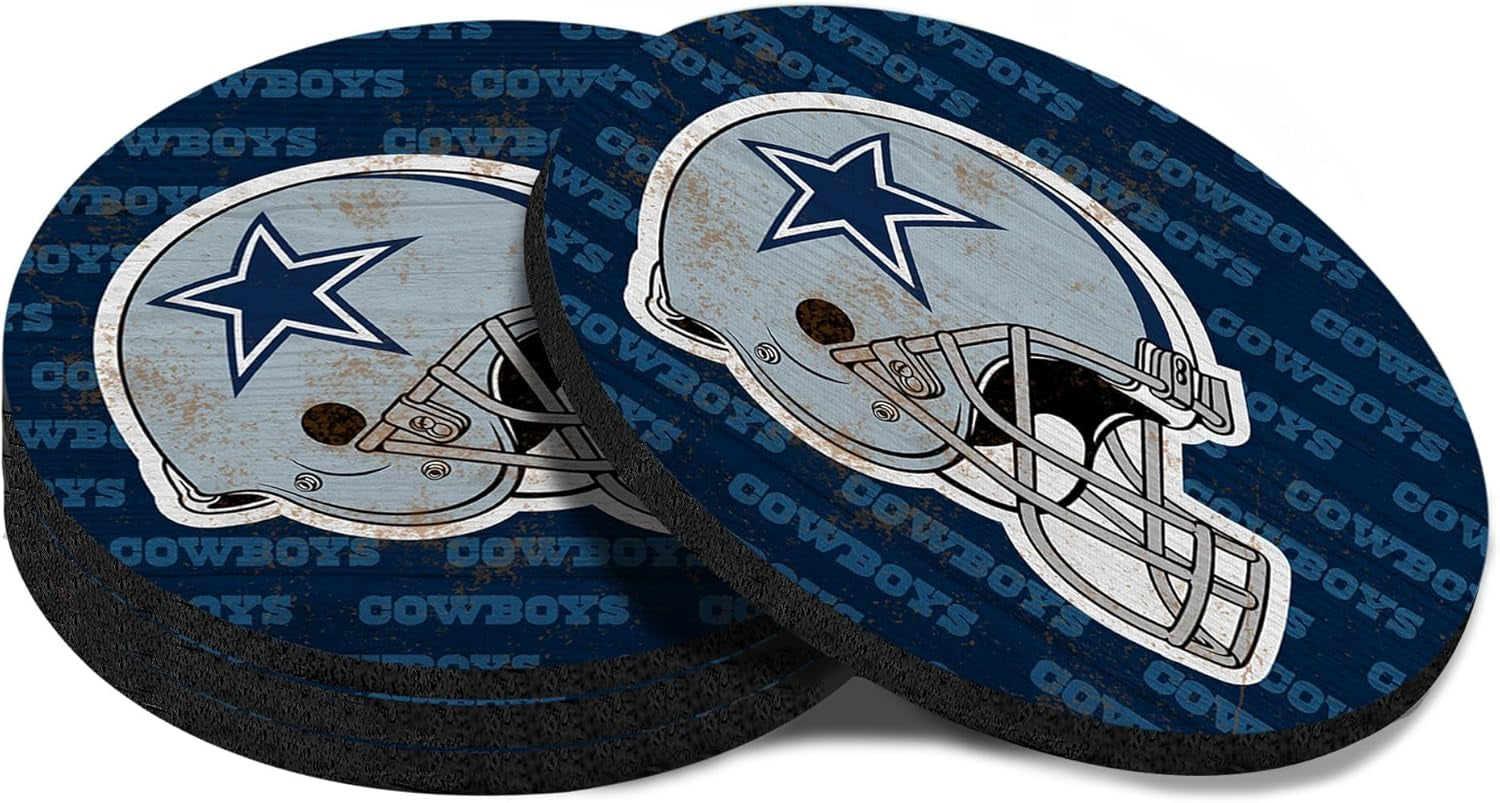Coasters for Drinks，Cup Coasters Set of 4 for Tabletop,Coffee Table，Blue White Design Drinking Coaster for Sport Football Fans，4 Inches Non-Slip Rubber Base